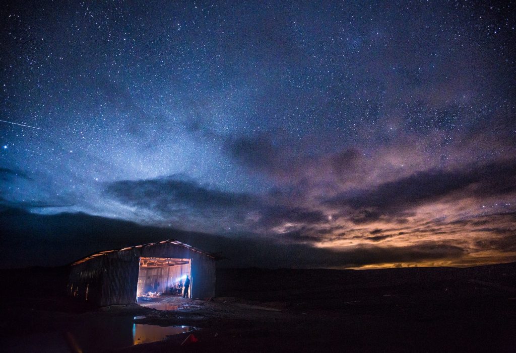 Tent under starry sky